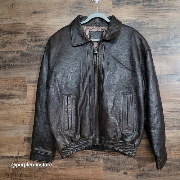 Vtg Hunt Club Pebbled Leather Bomber Coat Jacket L 80's 90's Preppy Streetwear - Picture 1 of 14
